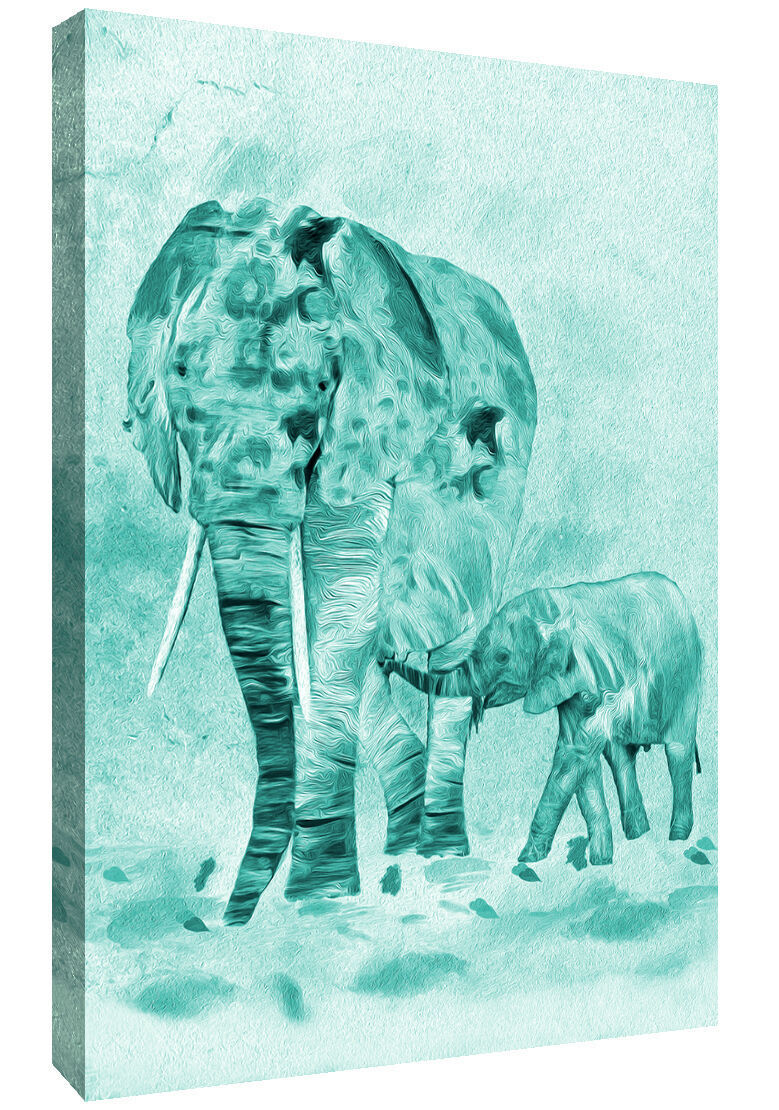 Abstract Duck Egg Blue Elephants Canvas Wall Art Picture Print - A0, A1, A2