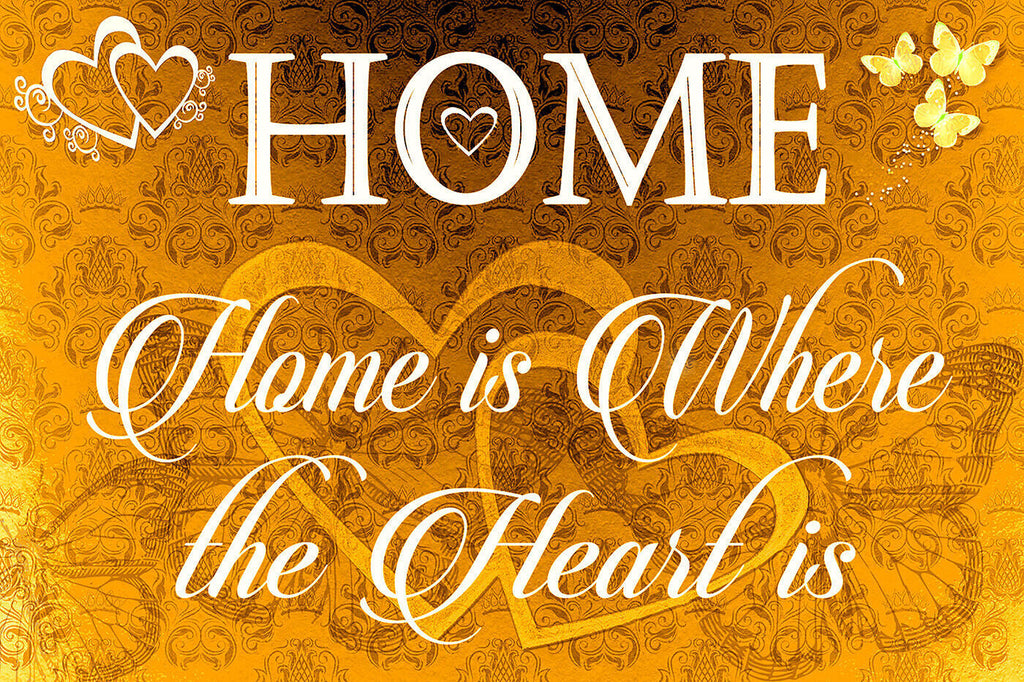 Home is where the heart is quote Yellow / Mustard Canvas Wall Art Picture Print