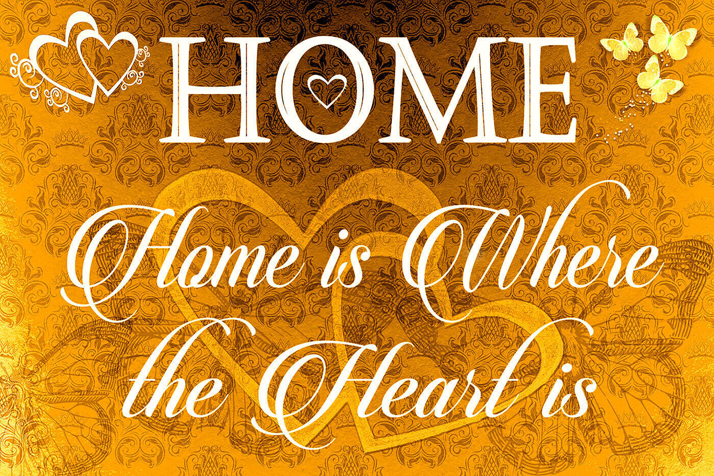 Home is where the heart is quote Yellow / Mustard Canvas Wall Art Picture Print