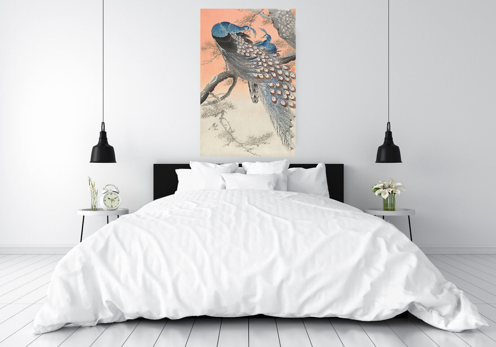 OHARA KOSON, TWO PEACOCKS ON TREE BRANCH Painting Canvas Wall Art Picture Print