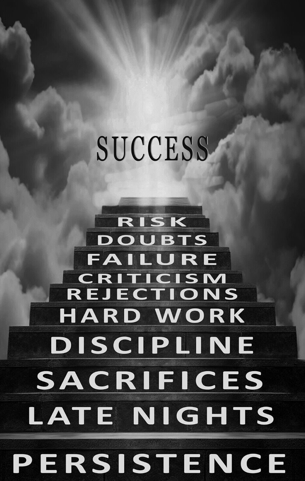 Inspirational Motivation Success Canvas Wall Art Picture Print - Black & White