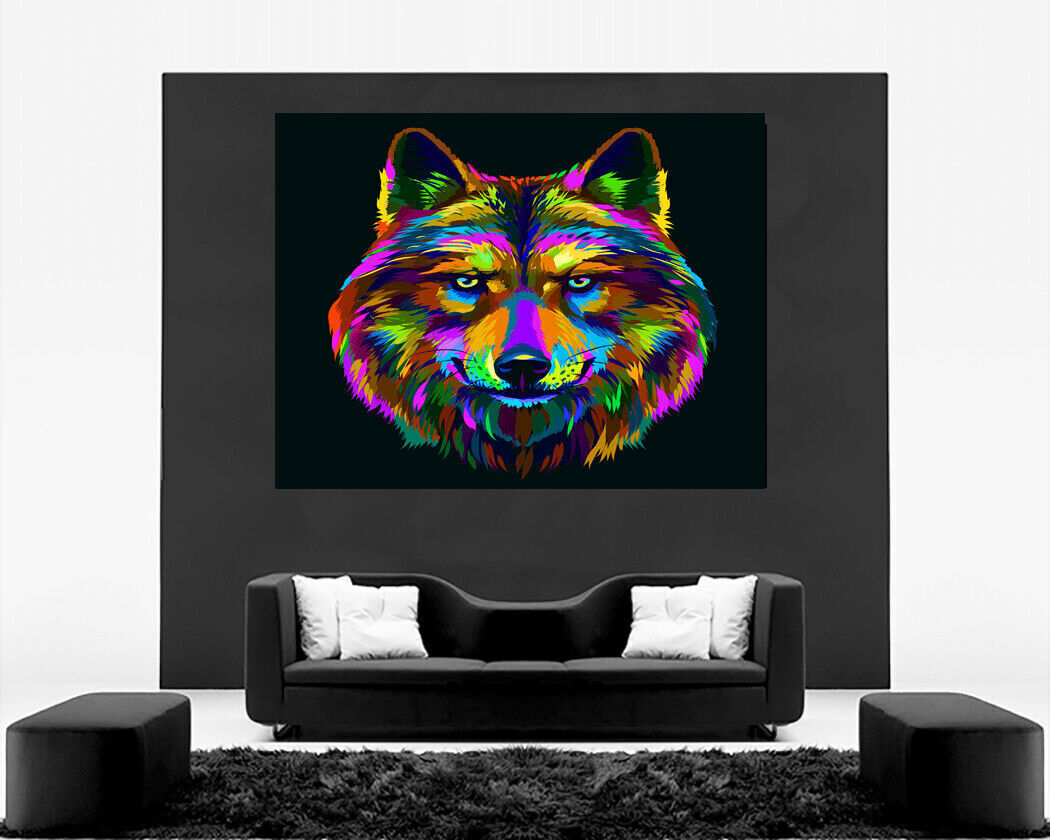 Colourful Wolf Animal Abstract Pop Art Canvas Wall Art Picture Print