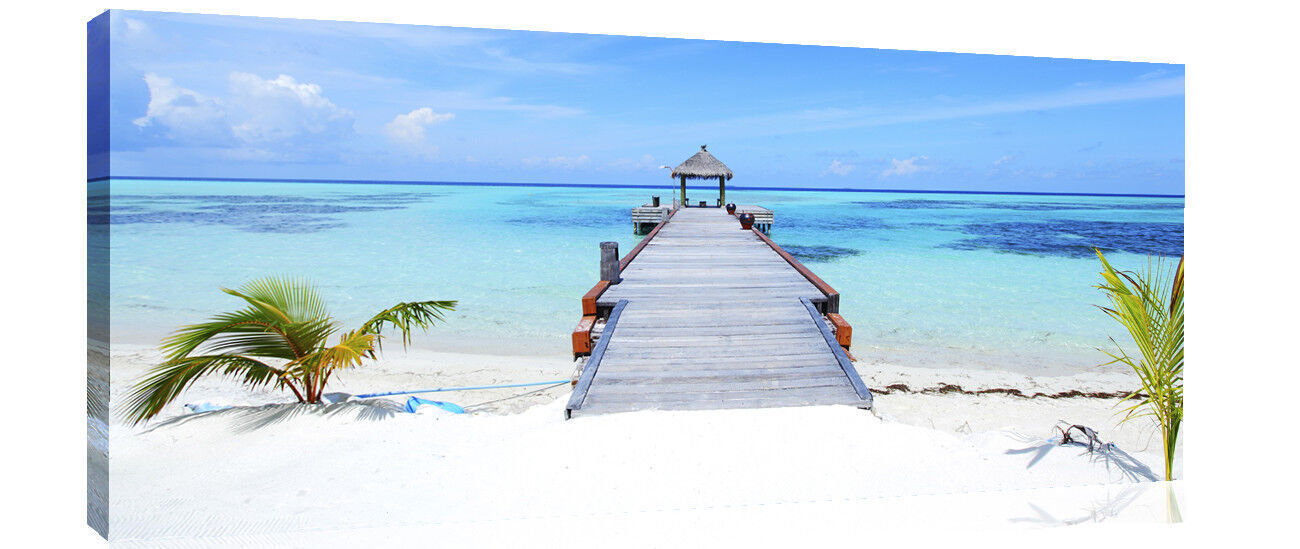 Tropical Carribean Beach Panoramic Canvas Wall Art Picture Print