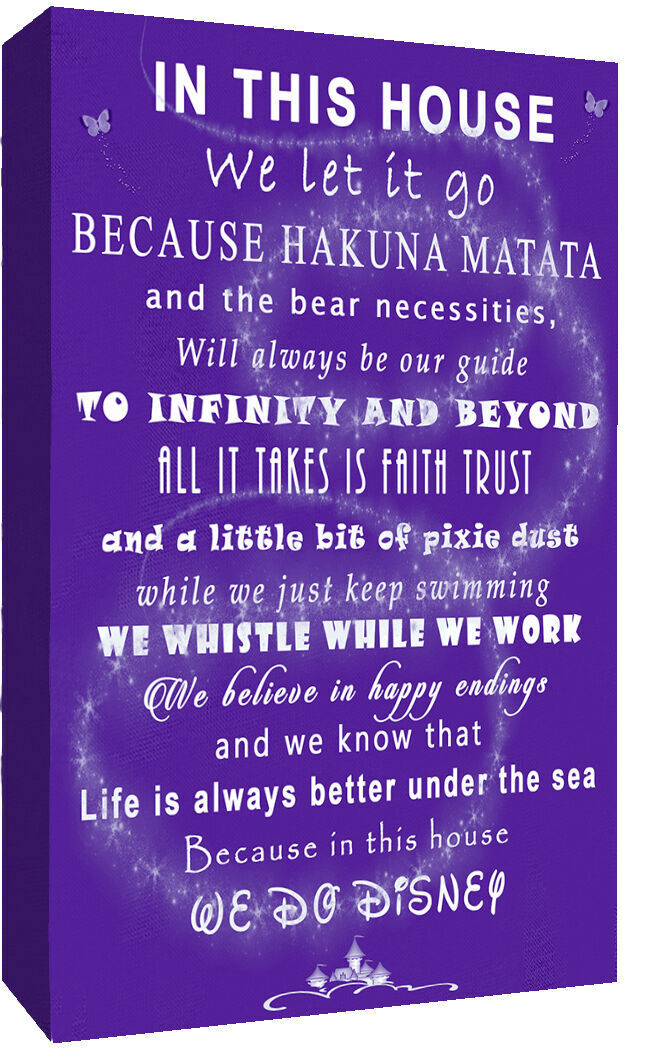 We Do Disney In This House Quote on CANVAS WALL ART Picture Print - PURPLE