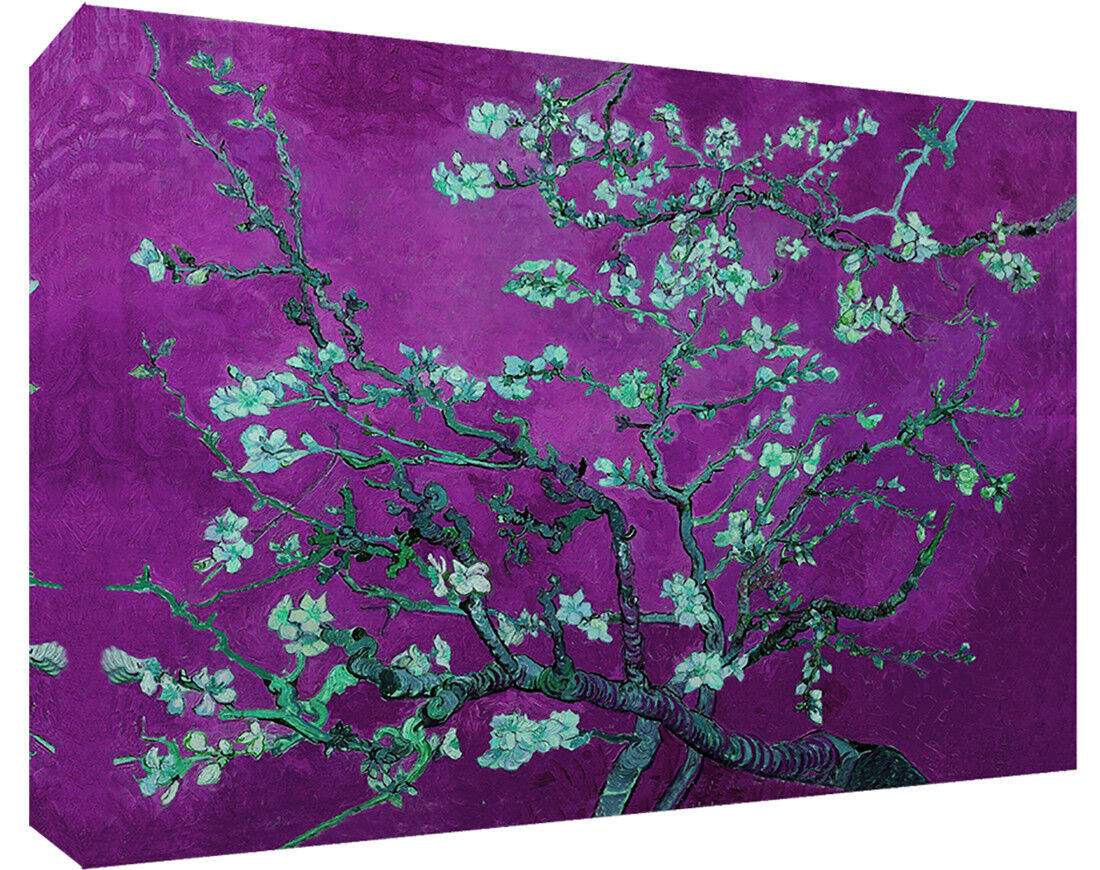 Van Gogh Painting Almond Tree In Blossom Canvas Wall Art Purple Print 30" x 20"