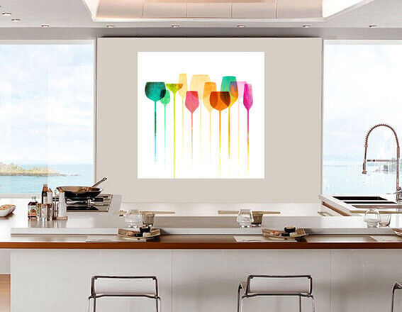 Wine Party Colourful Glasses Cotton Canvas Wall Art Picture Print