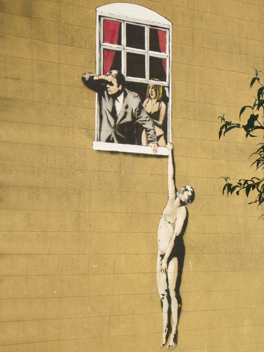 BANKSY BRISTOL LOVER HANGING FROM WINDOW CANVAS WALL ART GRAFFITI PRINT PICTURE