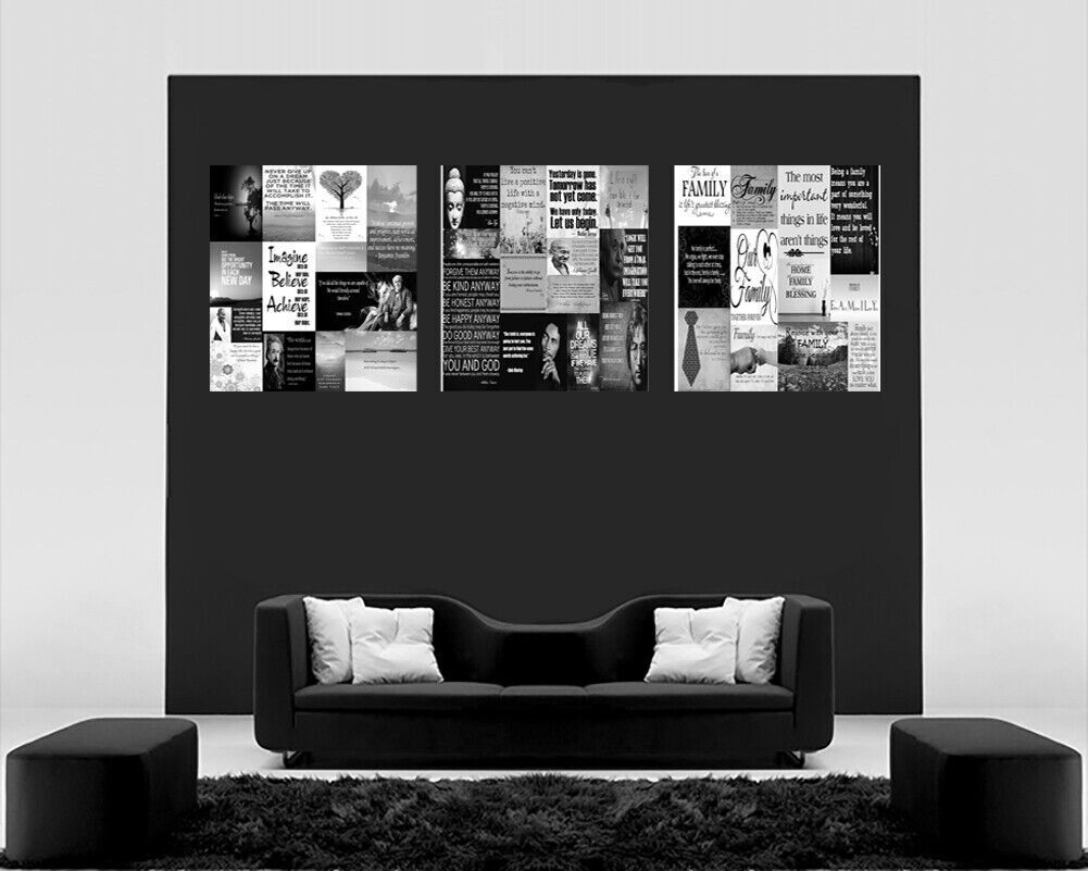 3 Panels with Quotes 100% Cotton Canvas Wall Art Pictures Prints Black & White