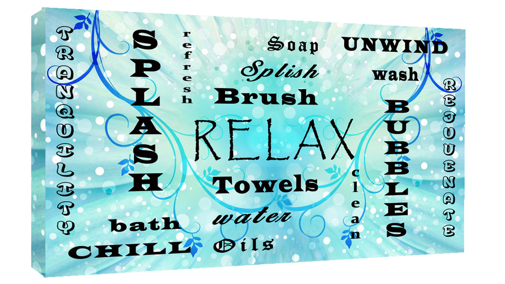 Bathroom Words Blue Tones Quote on CANVAS WALL ART Picture Print