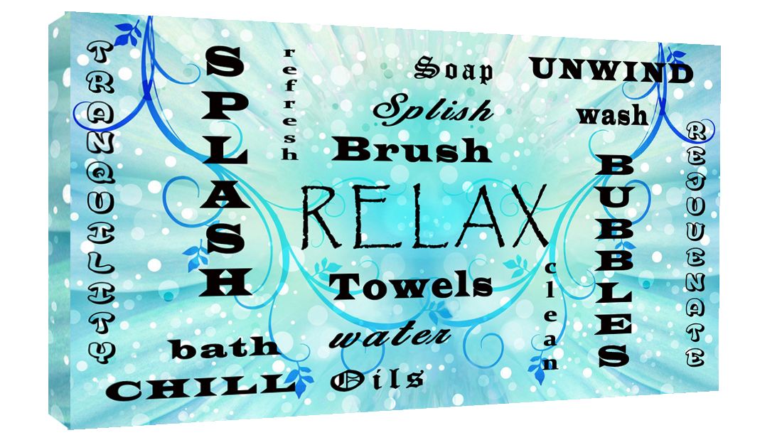Bathroom Words Blue Tones Quote on CANVAS WALL ART Picture Print