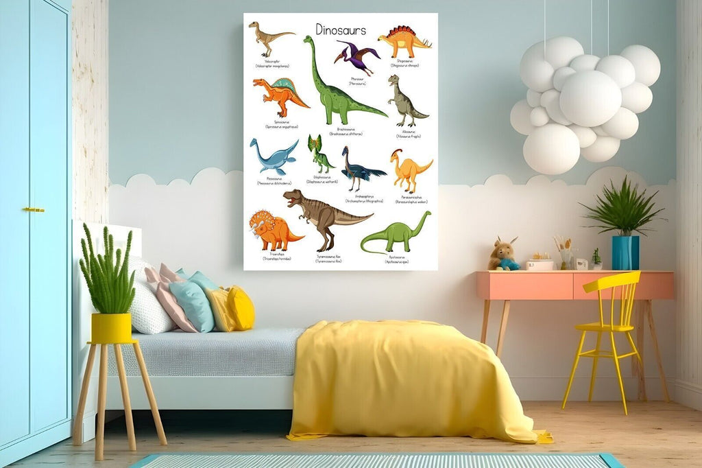 Dinosaur Chart Names Canvas Wall Art Picture Print