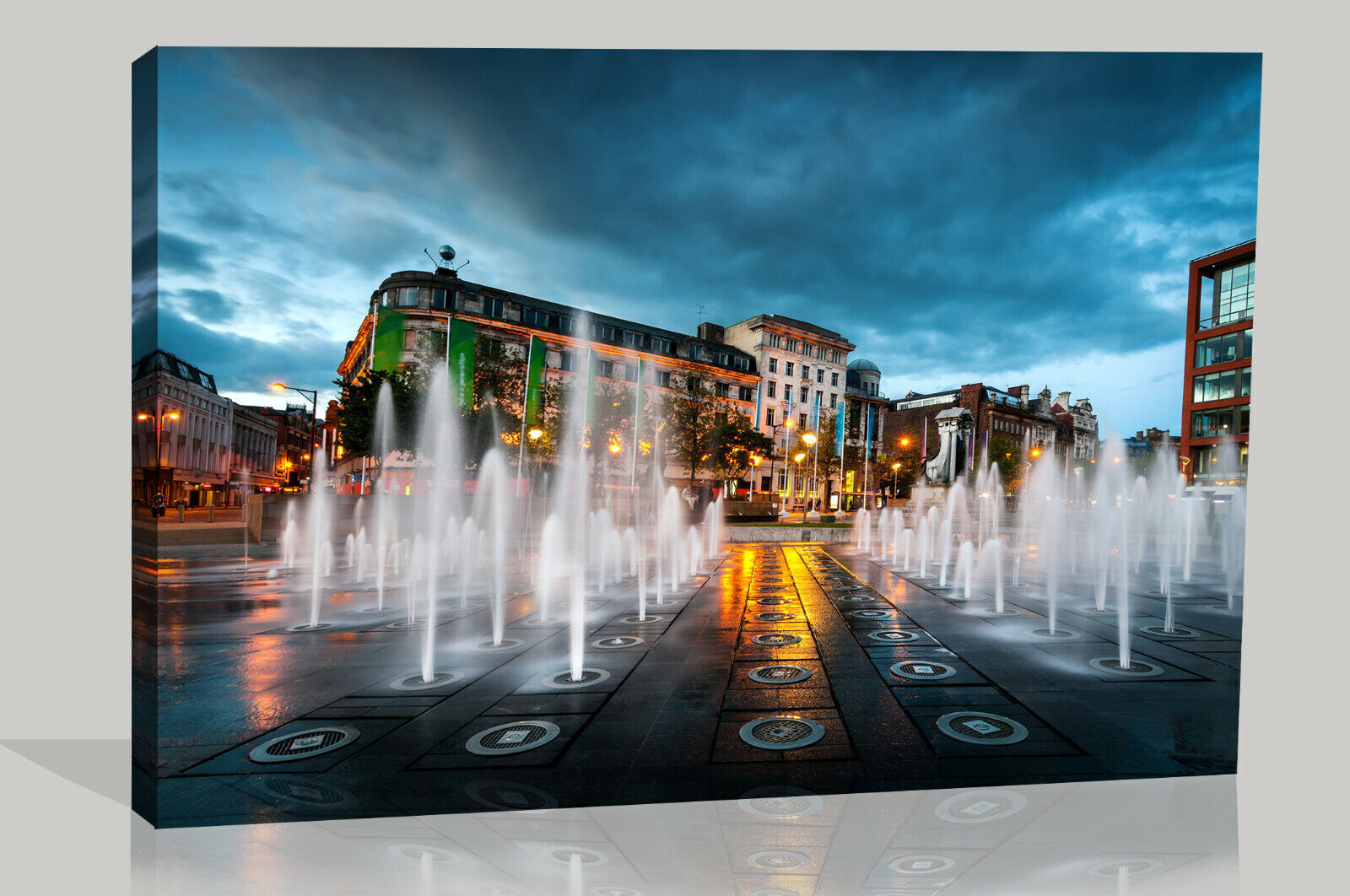 Fountains At Piccadilly Garden In Manchester Canvas Wall Art Picture Print