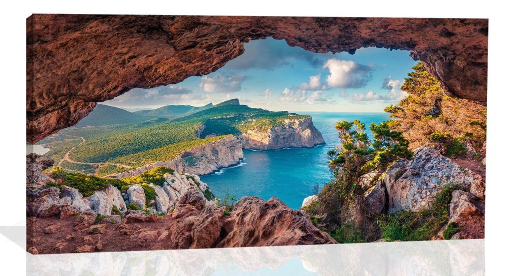 View of Caccia cape from a cave , Sardinia Italy CANVAS WALL ART Picture Print