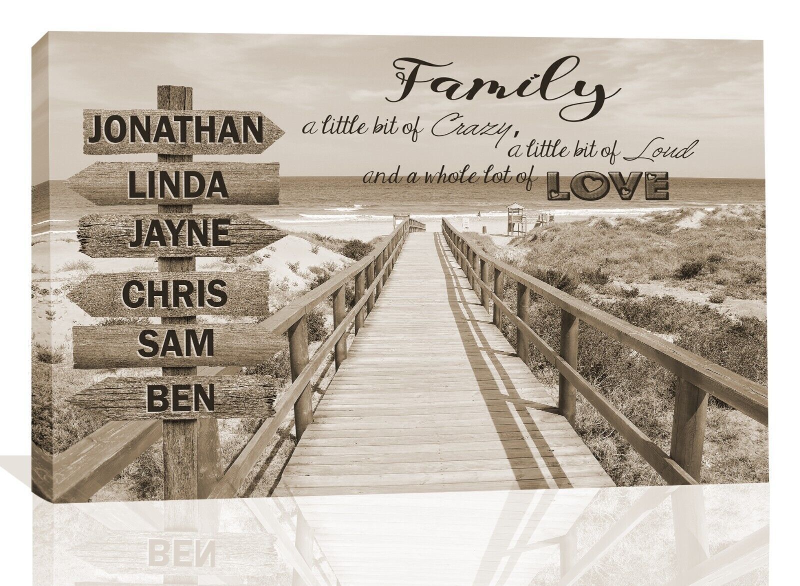 Personalized Personal up to 6 Names on Beach Street Sign Canvas Wall Art Print