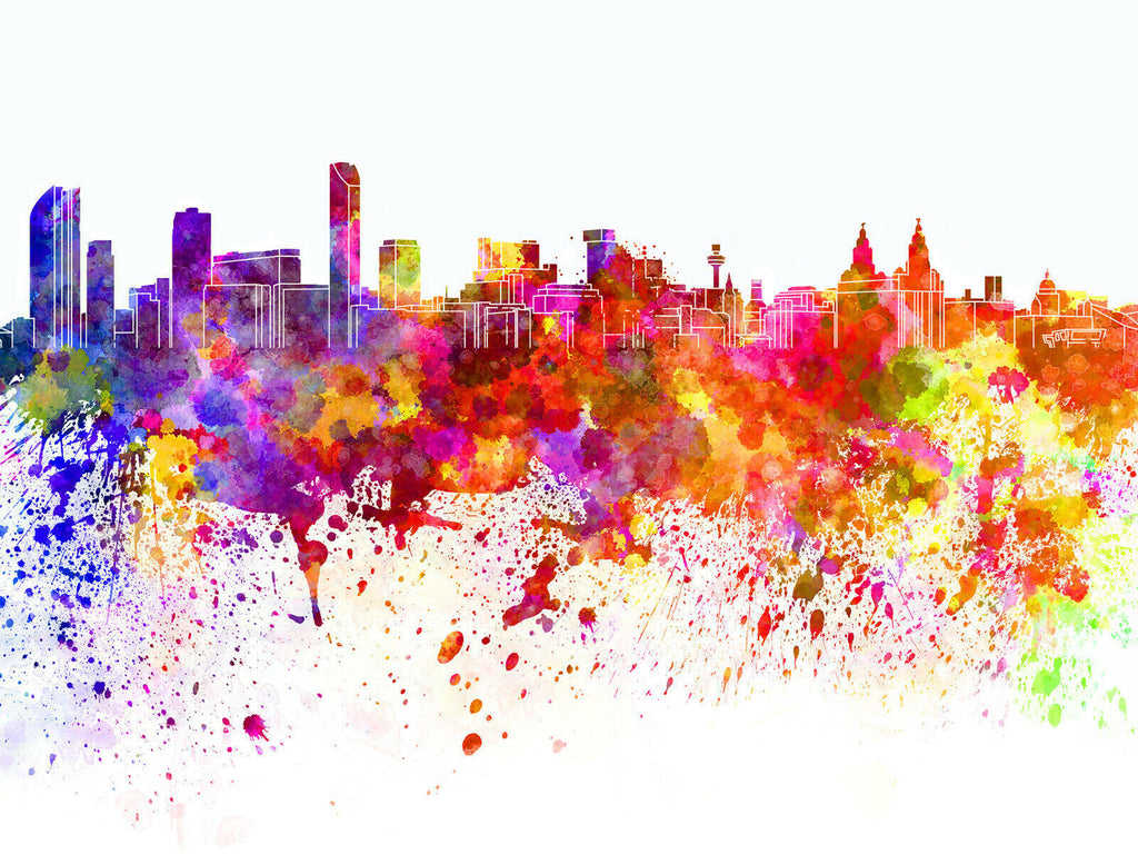 Multi-coloured Liverpool Skyline Abstract CANVAS WALL ART Picture Print