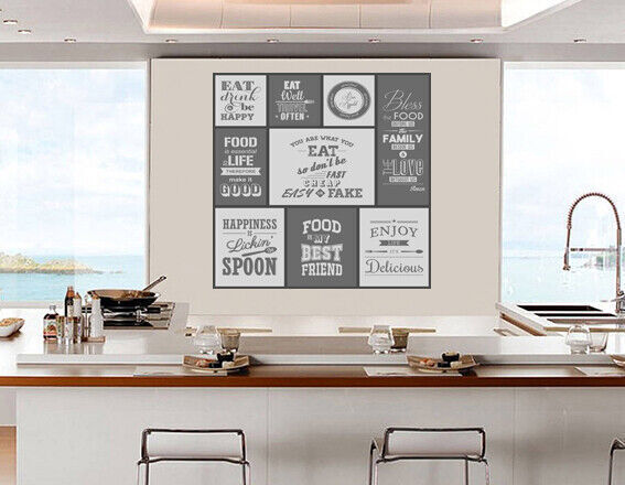 Grey Kitchen Quotes Collage Canvas Wall Art Picture Print