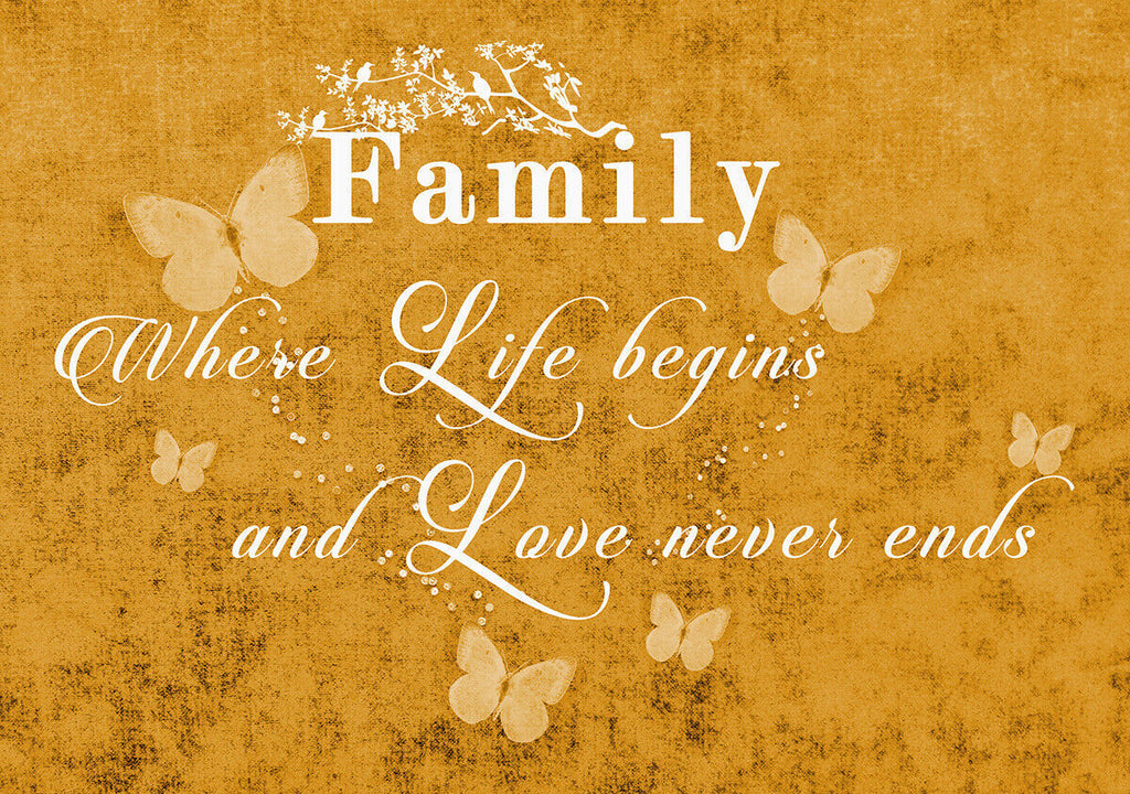 FAMILY QUOTE - Life - Mustard / Yellow Canvas Wall Art Picture Print- ALL SIZES