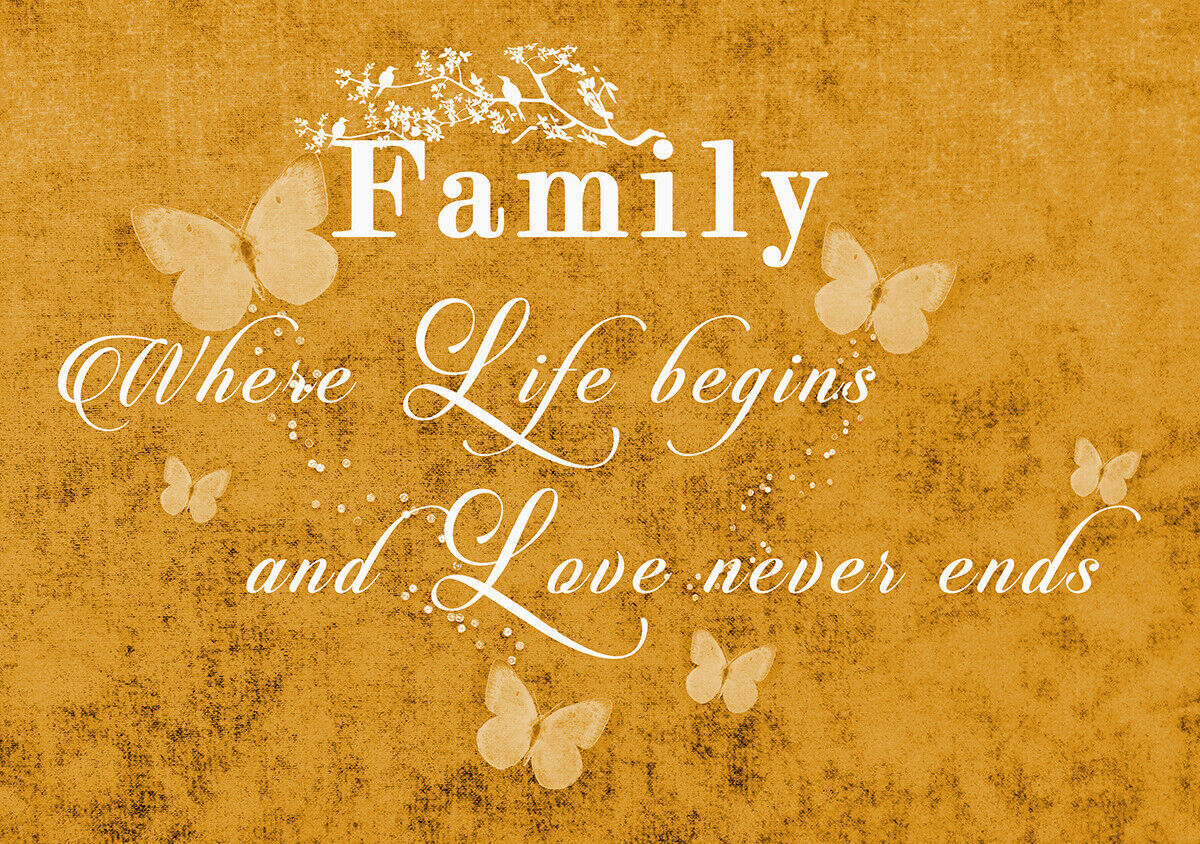 FAMILY QUOTE - Life - Mustard / Yellow Canvas Wall Art Picture Print- ALL SIZES