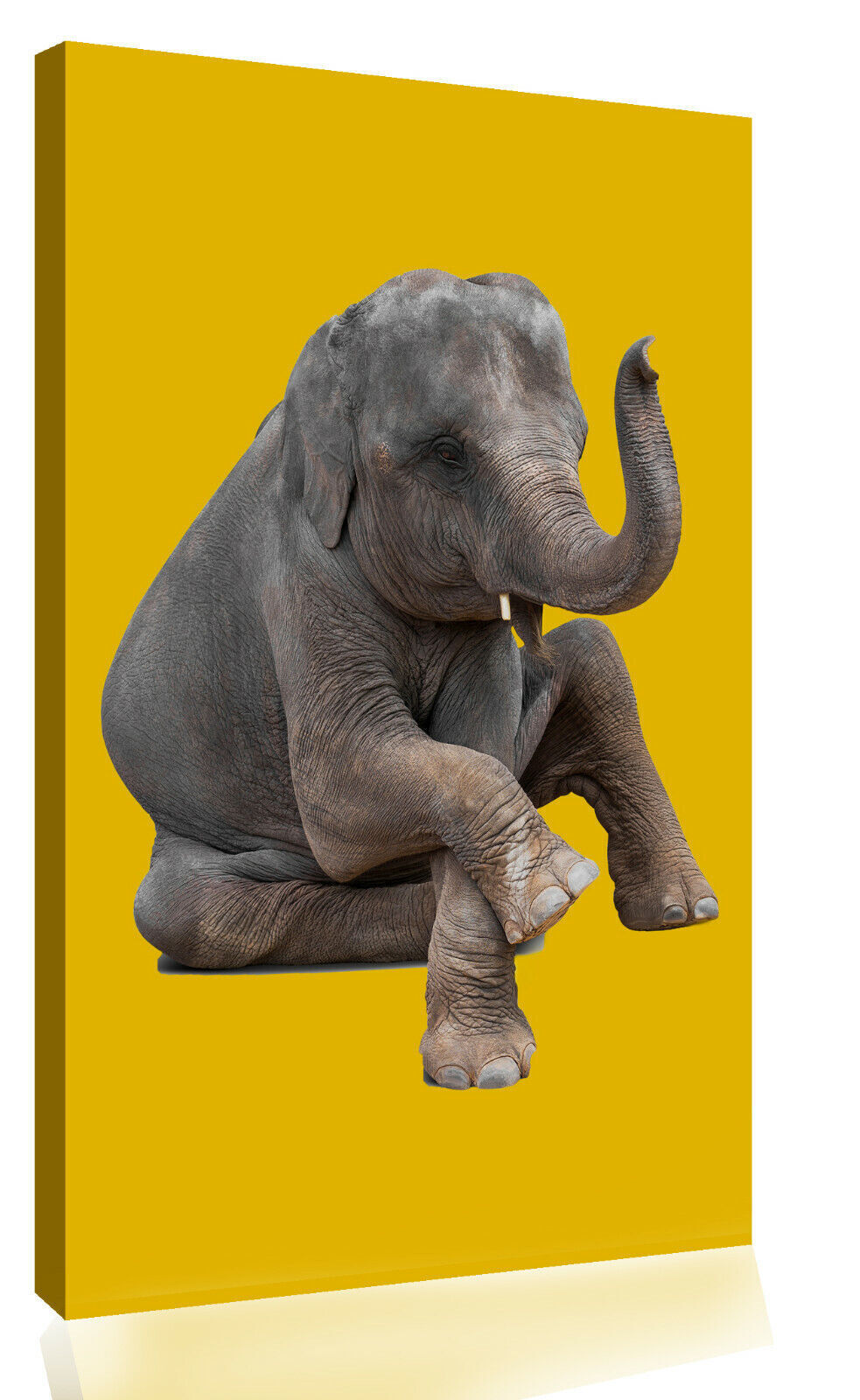 Mustard Yellow Grey Elephant Abstract Canvas Wall Art Picture Print