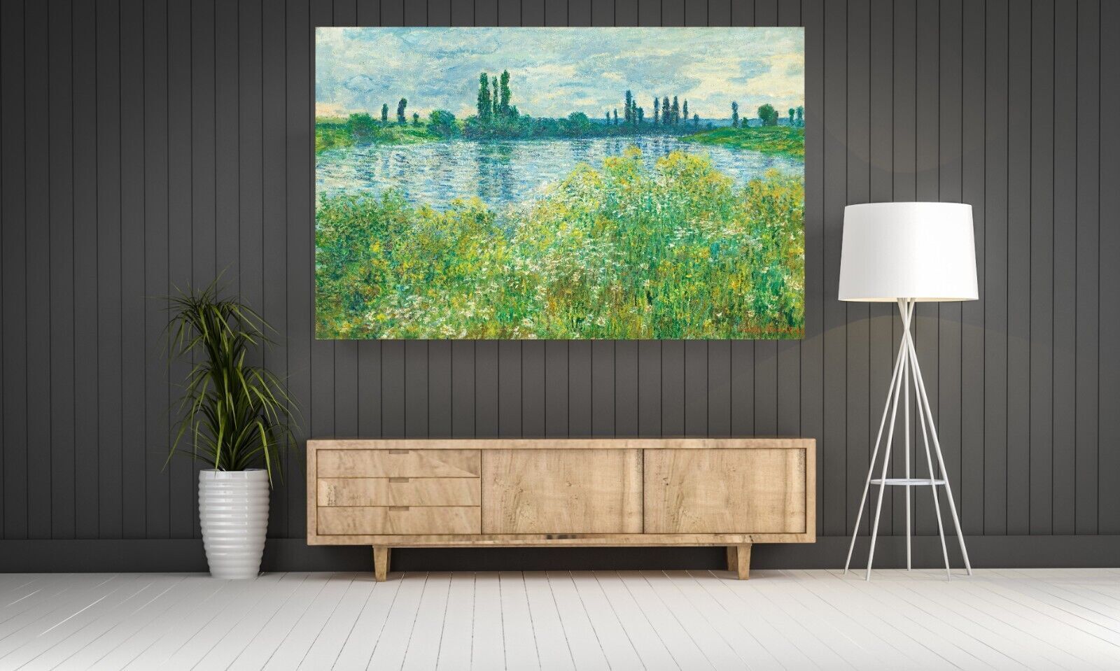 Banks of the Seine, Vétheuil by Claude Monet Painting Canvas Wall Art Print