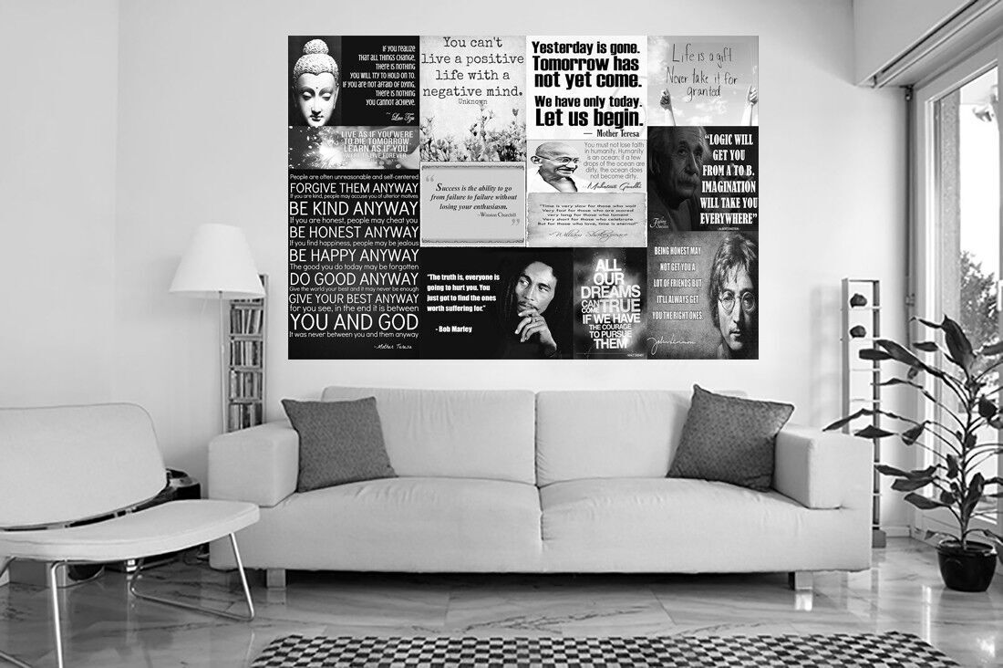 Black & White Positivity Quotes Canvas Wall Art Picture 100% cotton - A1, A2, A0