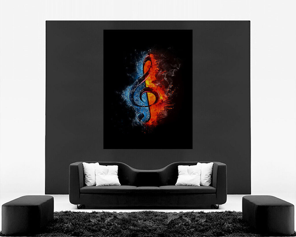 Music Treble Clef Ice & Fire Abstract CANVAS WALL ART PICTURE PRINT