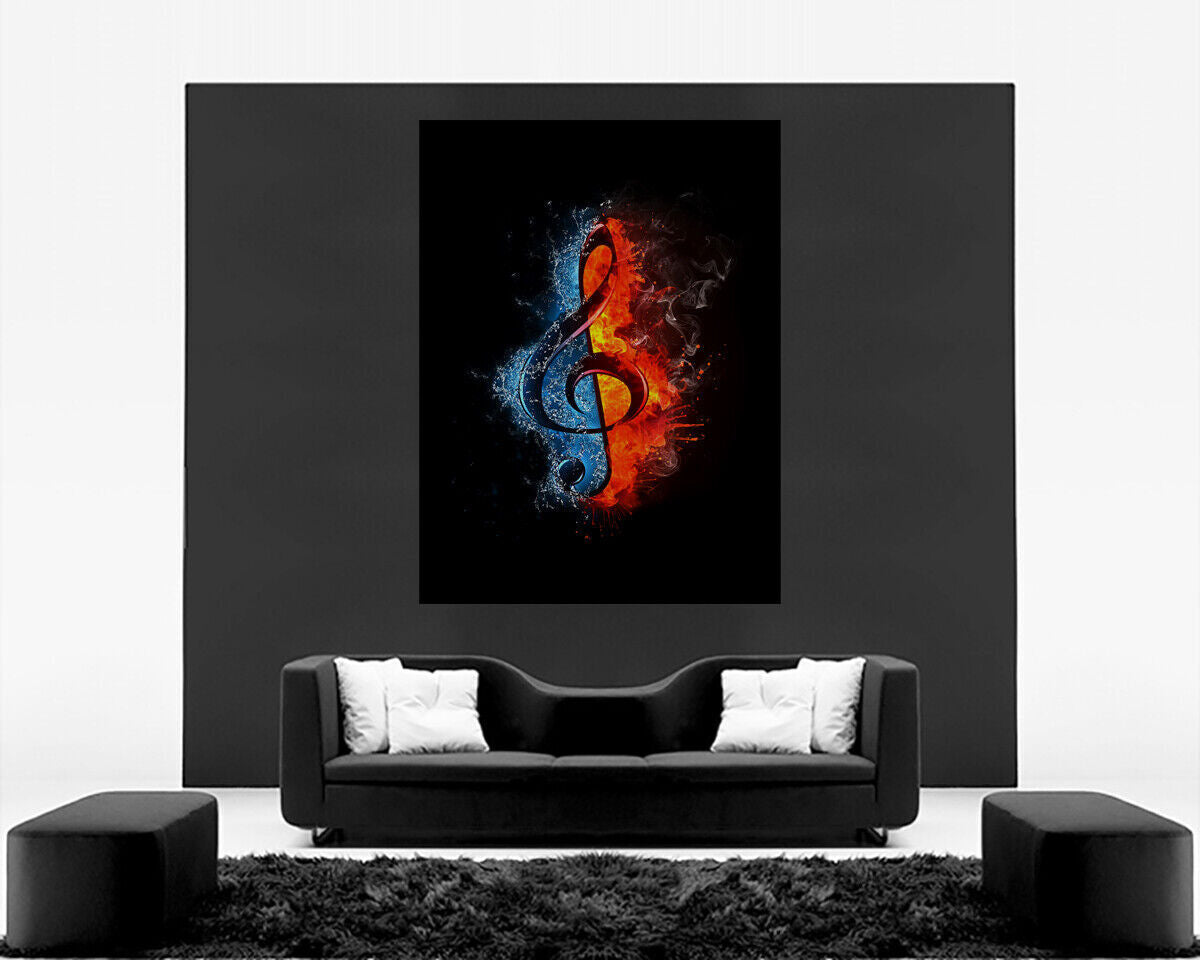 Music Treble Clef Ice & Fire Abstract CANVAS WALL ART PICTURE PRINT