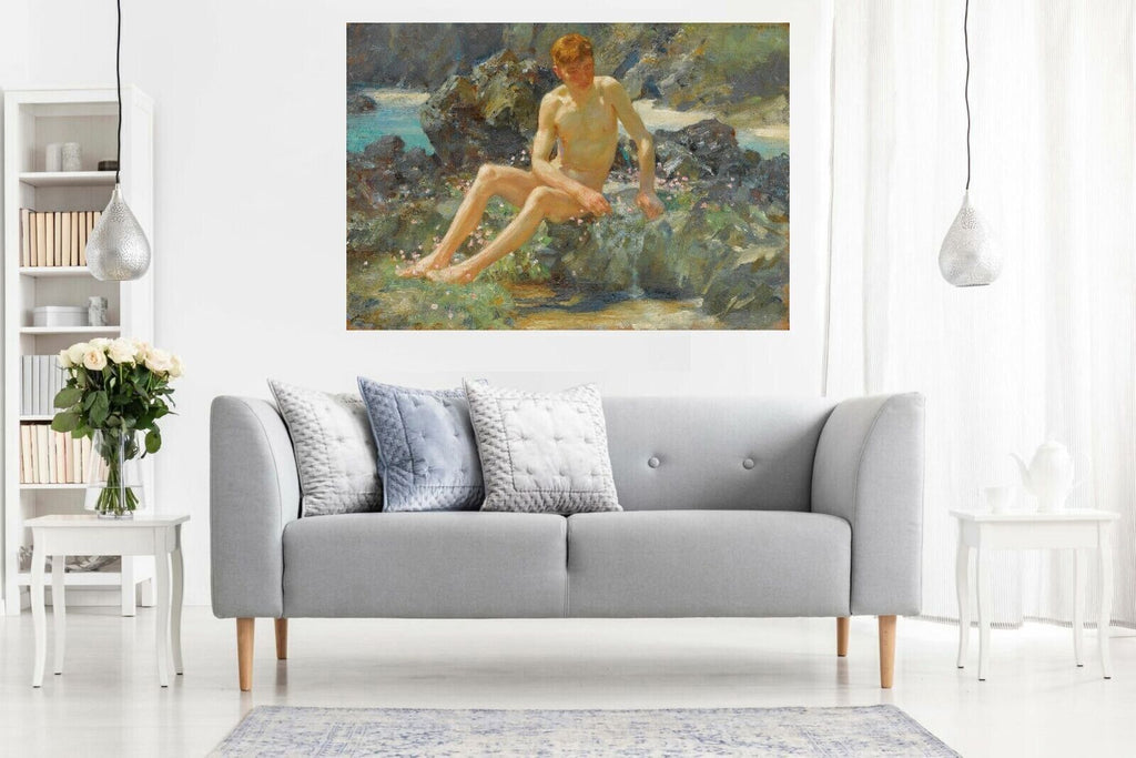 Nude On The Rocks (1927) Henry Scott Painting on Canvas Wall Art Picture Print