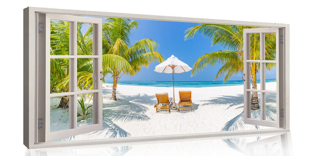 Beach Landscape View 3D Window Effect Canvas Wall Art Picture Print