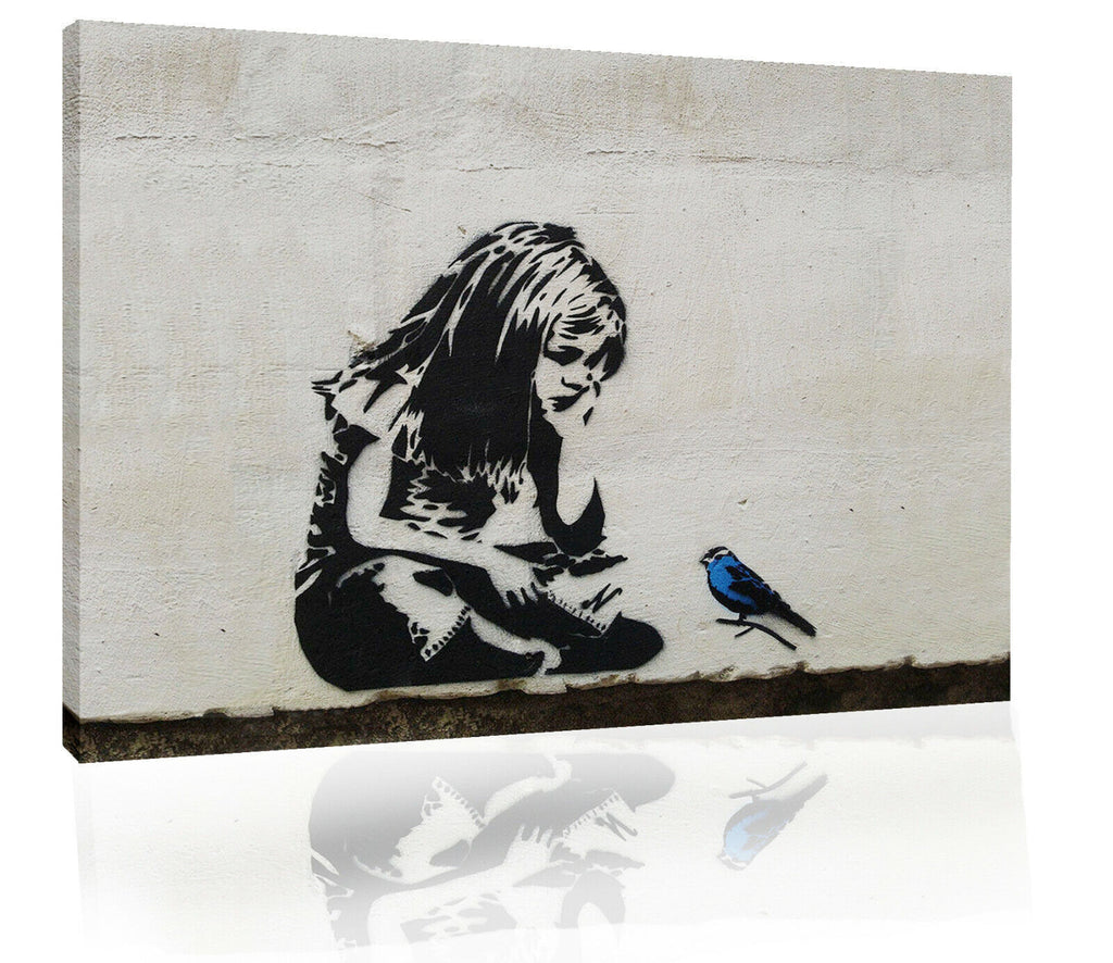Banksy Girl With Blue Bird Graffiti Canvas Wall Art Picture Print