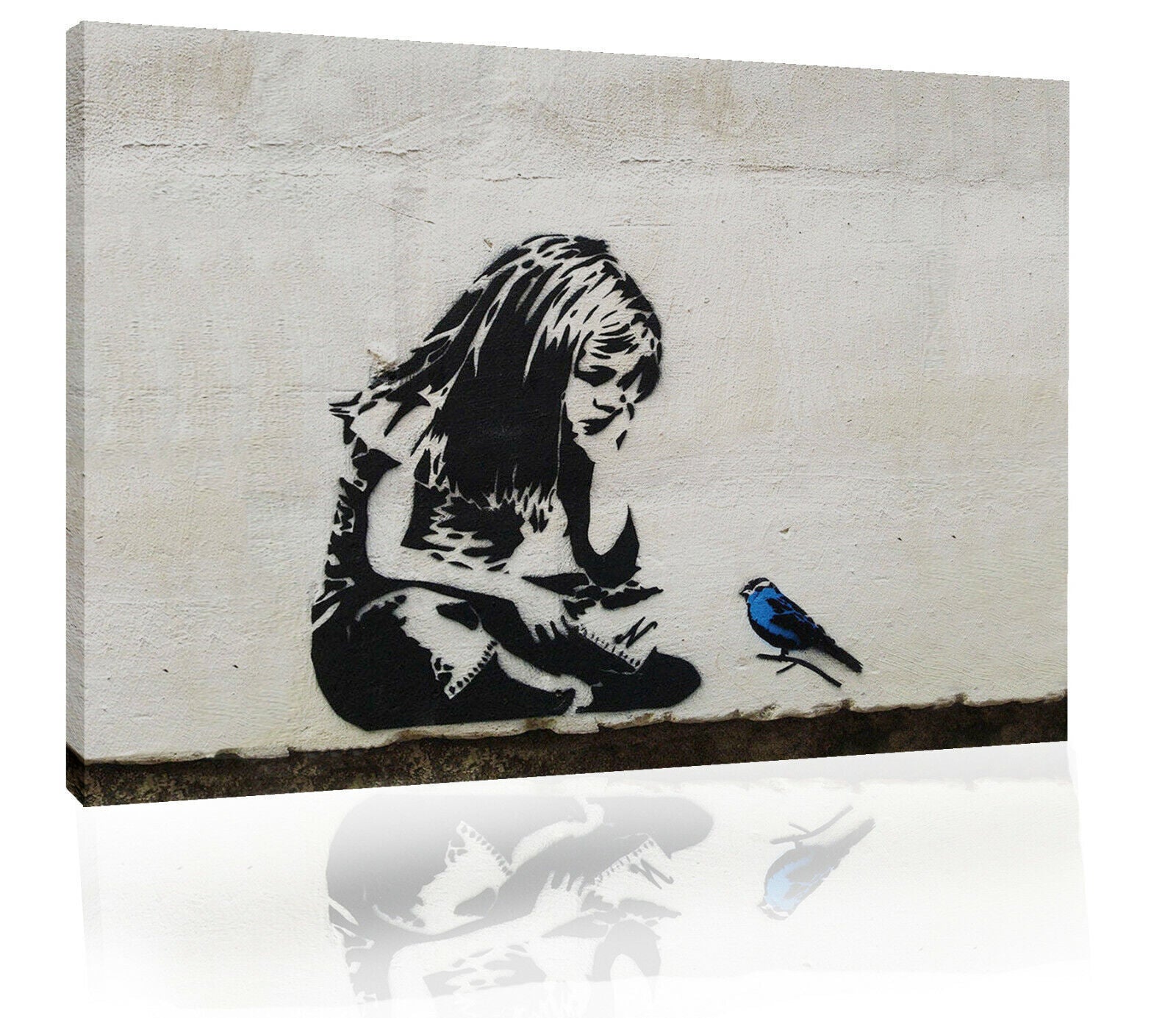 Banksy Girl With Blue Bird Graffiti Canvas Wall Art Picture Print