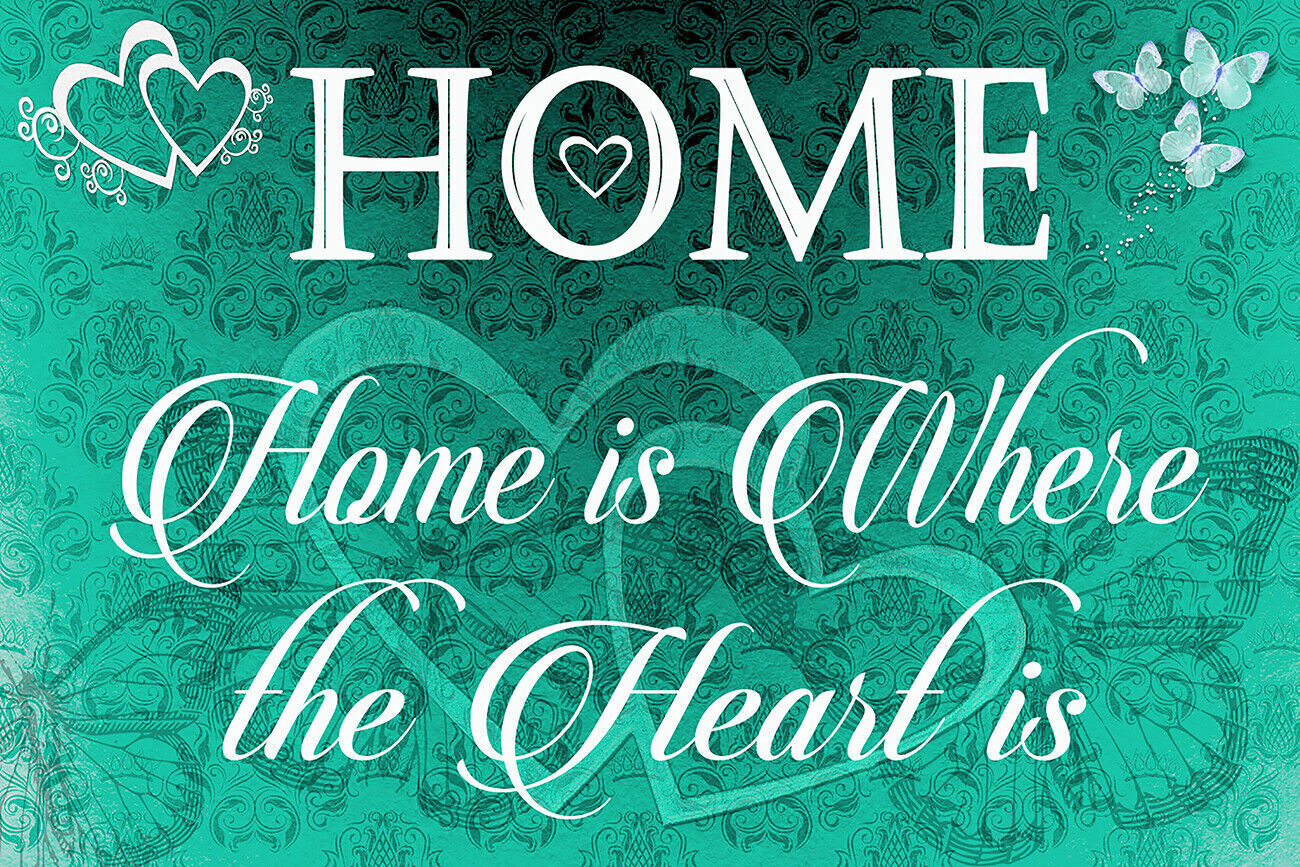 Home is where the heart is quote Duck Egg Blue Canvas Wall Art Picture Print