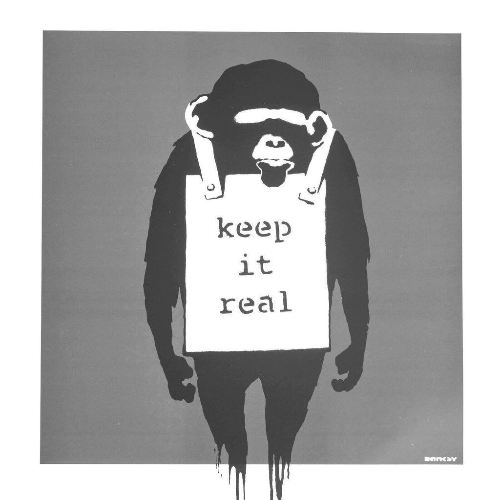 Banksy Keep It Real Street Graffiti Canvas Wall Art Print Picture - Grey