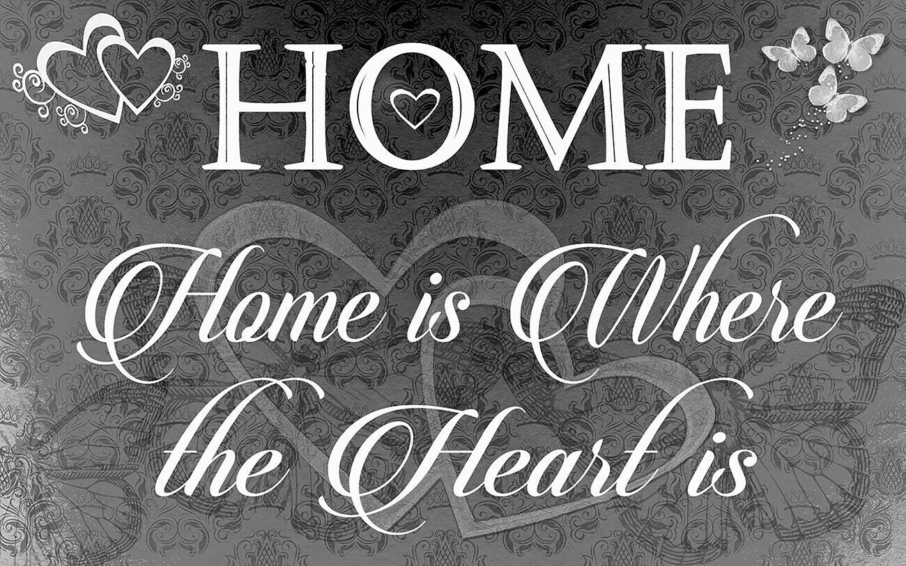 Home is where the heart is quote Black Grey Canvas Wall Art Picture Print