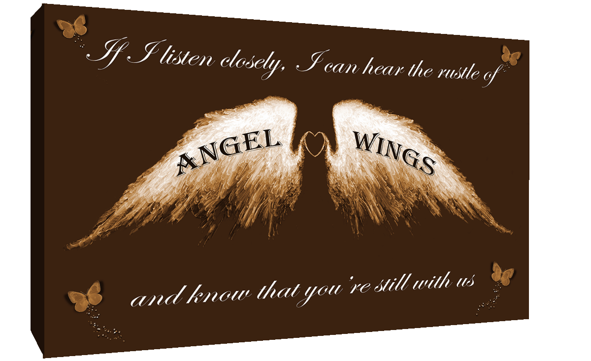 Angel Wings Wall Art Picture 'IF I Listen Closely' Quote Canvas Print  Grey
