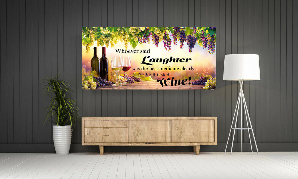 Inspiration Wine Laughter Quote Canvas Wall Art Picture Print