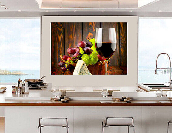Kitchen Wine Grapes & Cheese Canvas Wall Art Picture Print