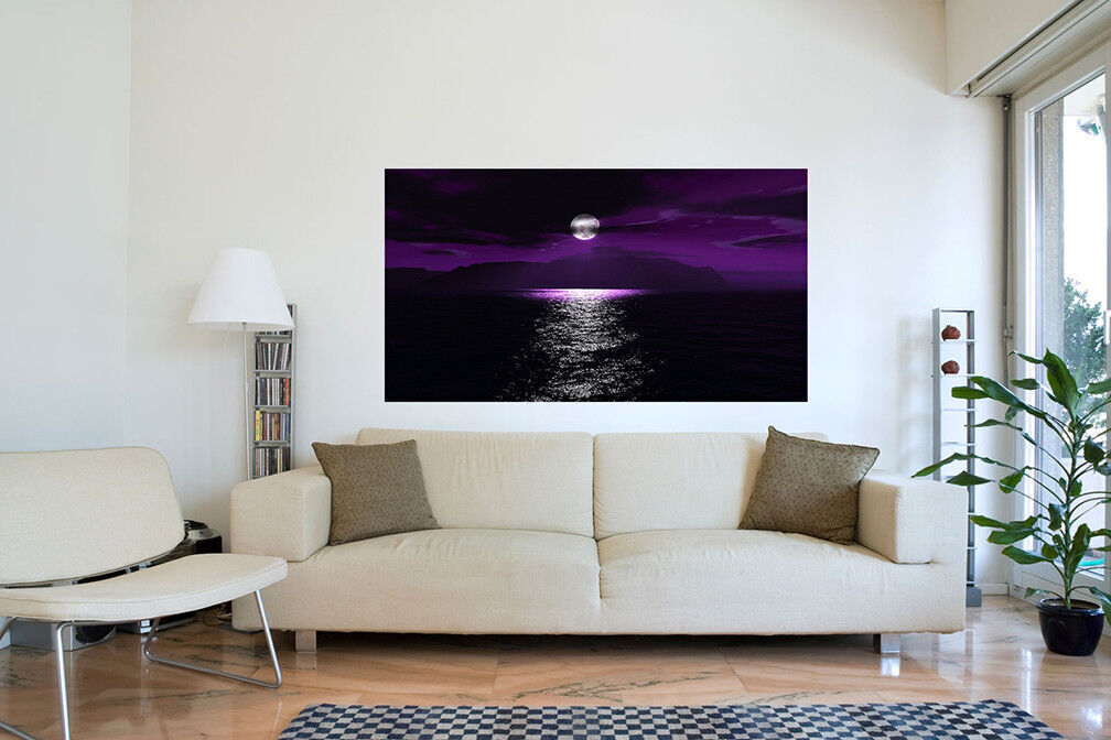 LARGE PURPLE SEA SUNSET CANVAS PICTURE WALL ART 40" X 25" (101cm x 63.5cm)