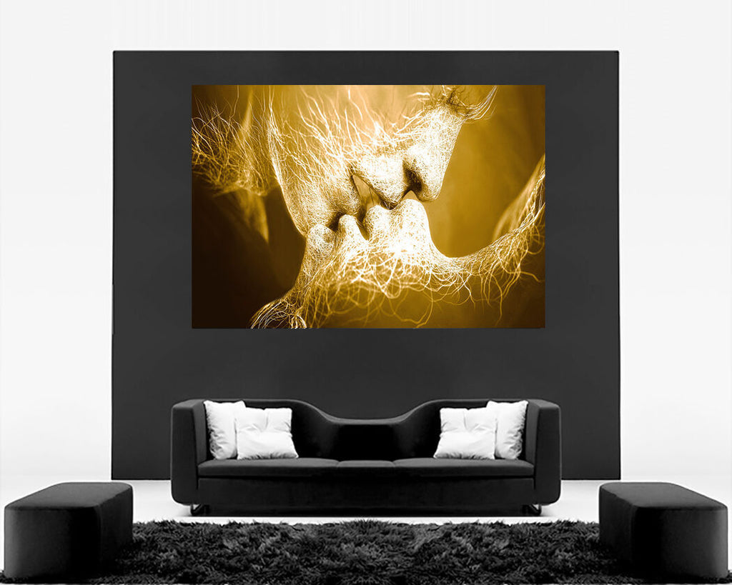 Brown/Gold Tones Love Kiss Abstract Art on CANVAS WALL ART Picture Print