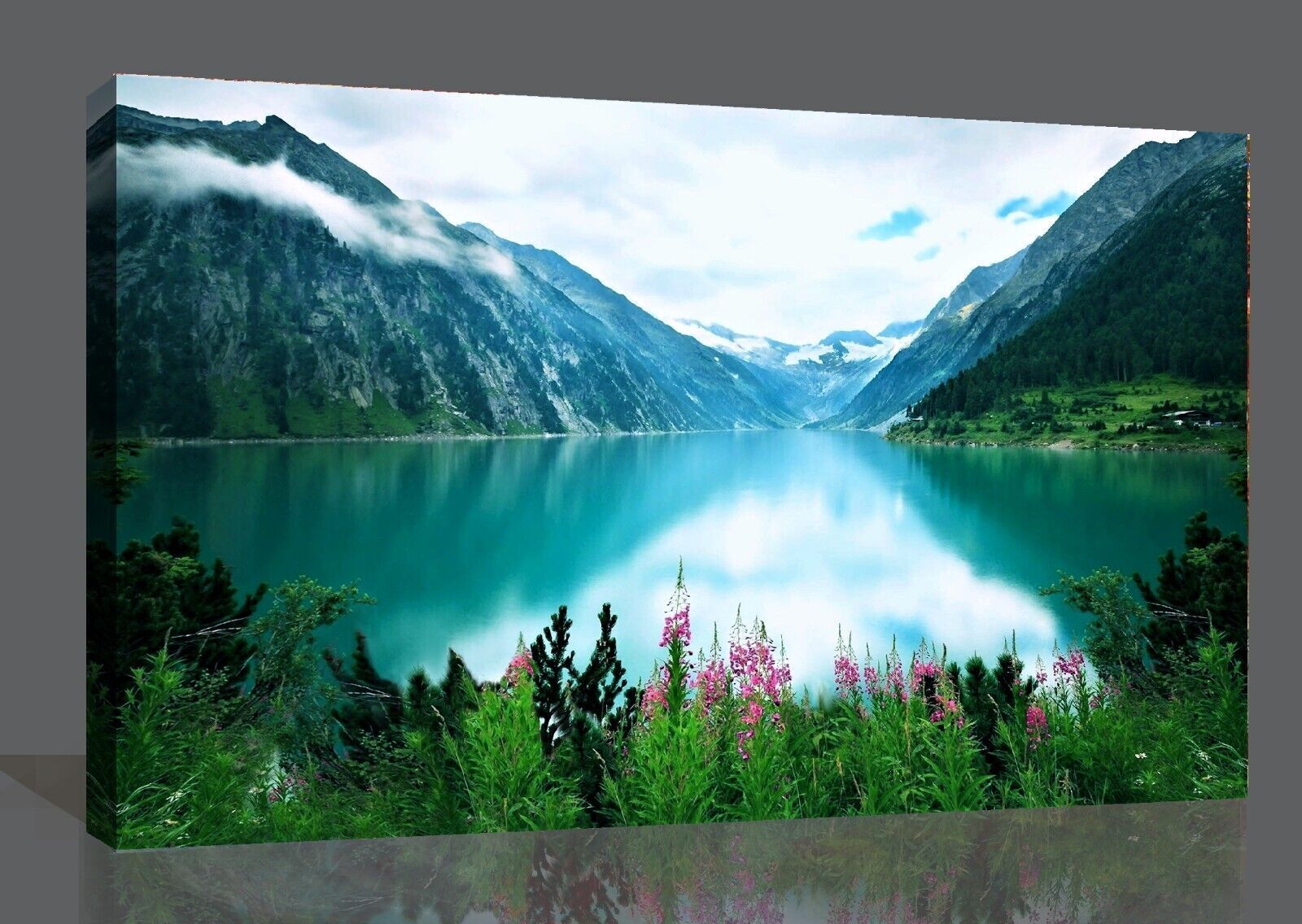 Lake Mountains Nature Landscape Premium Cotton Canvas Wall Art Picture Print