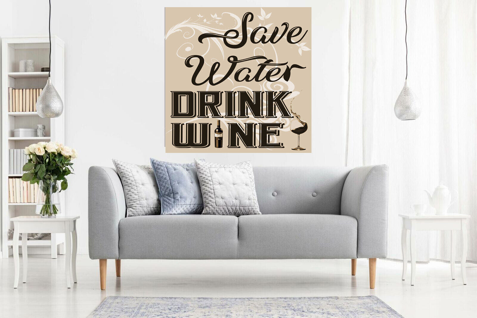 Sepia Save Water Drink Wine Quote Canvas Wall Art Picture Print