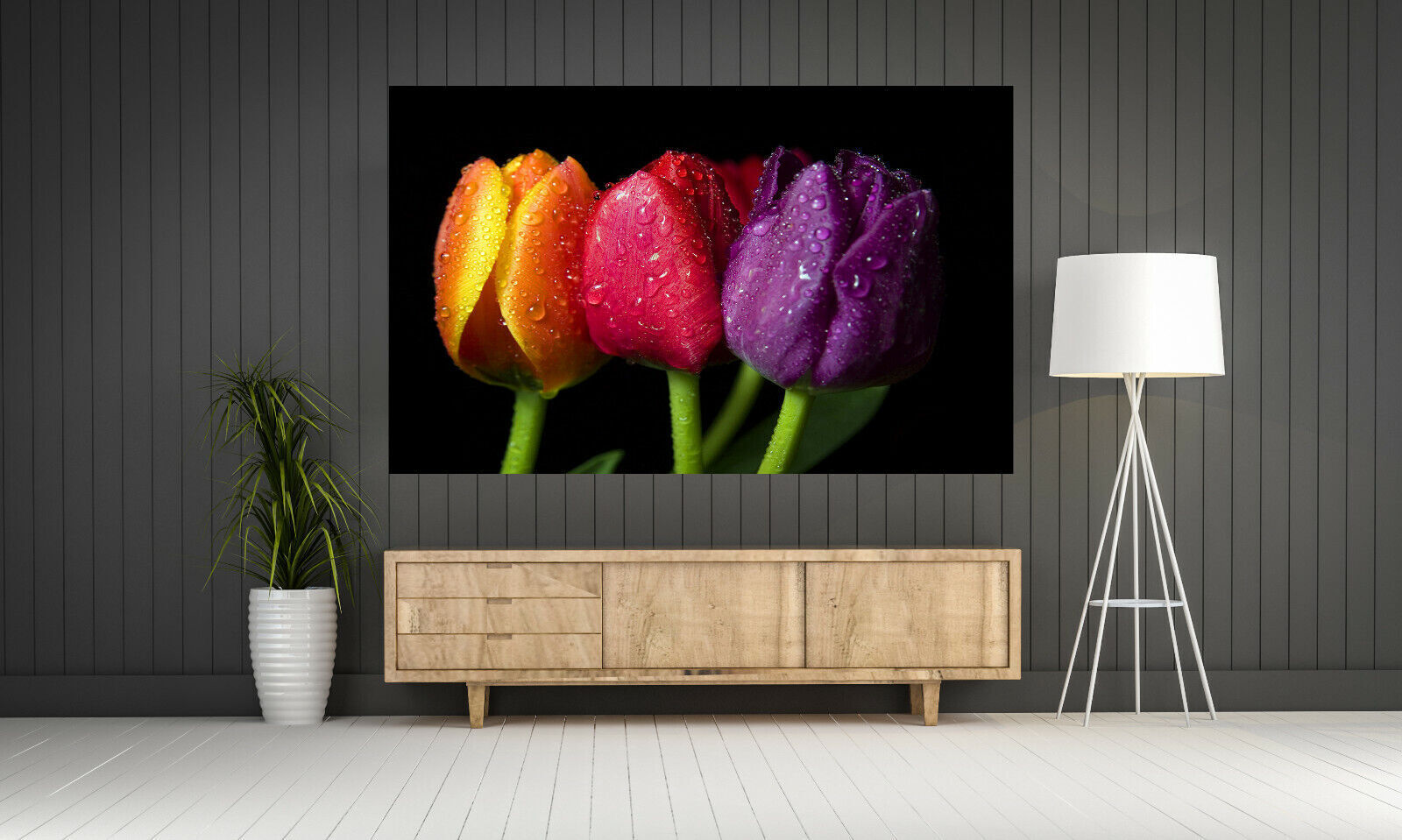 Colourful Tulips Floral Flower Cotton Canvas Wall Art Picture Print  A1 A2 sizes