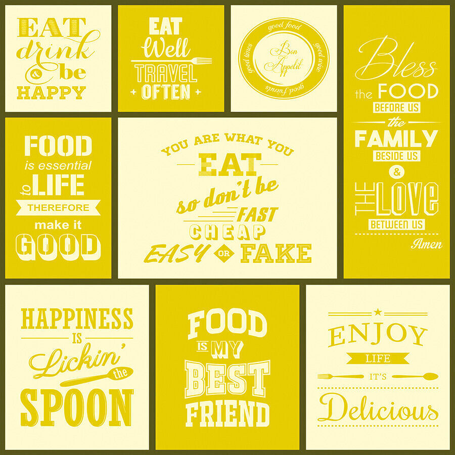 Yellow / Mustard Kitchen Quotes Collage Canvas Wall Art Picture Print