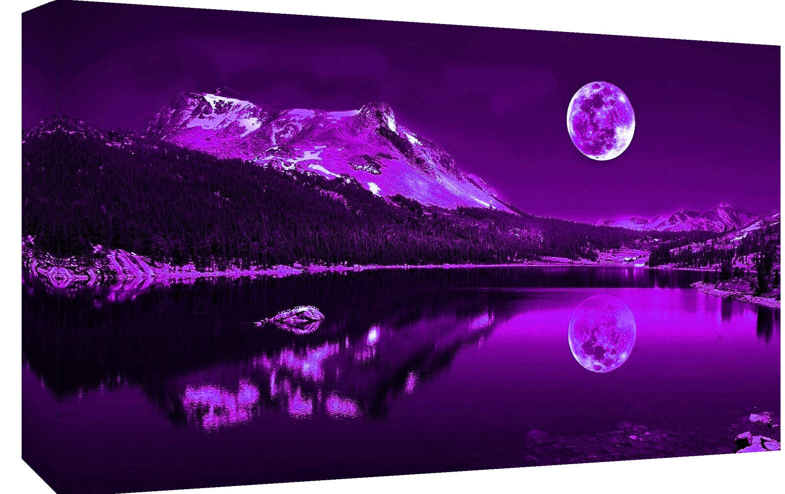 Purple Plum Moonlit Lake Cotton Canvas Wall Art Picture Print - A1, A2 sizes