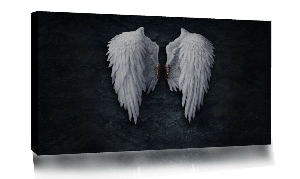 FALLEN BROKEN ANGEL WHITE WINGS ON BLACK BANKSY CANVAS WALL ART PICTURE PRINT