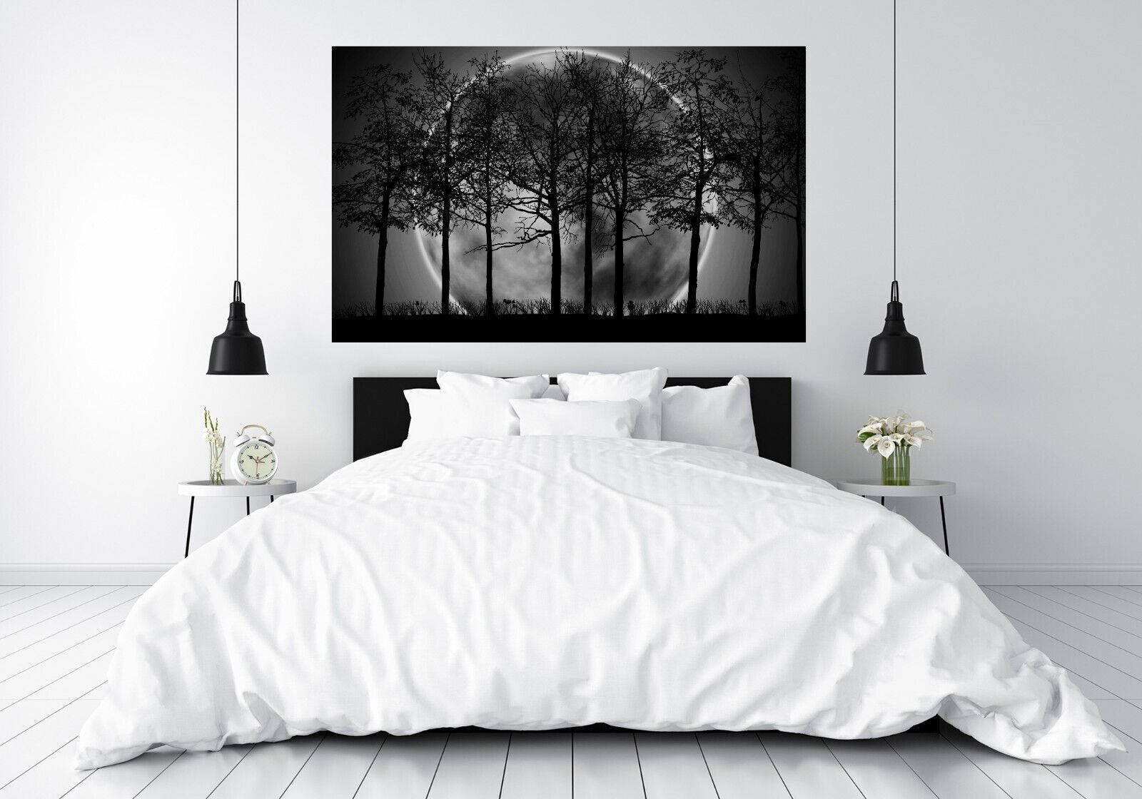 Black Grey Modern Landscape Cotton Canvas Wall Art Picture Print - All sizes