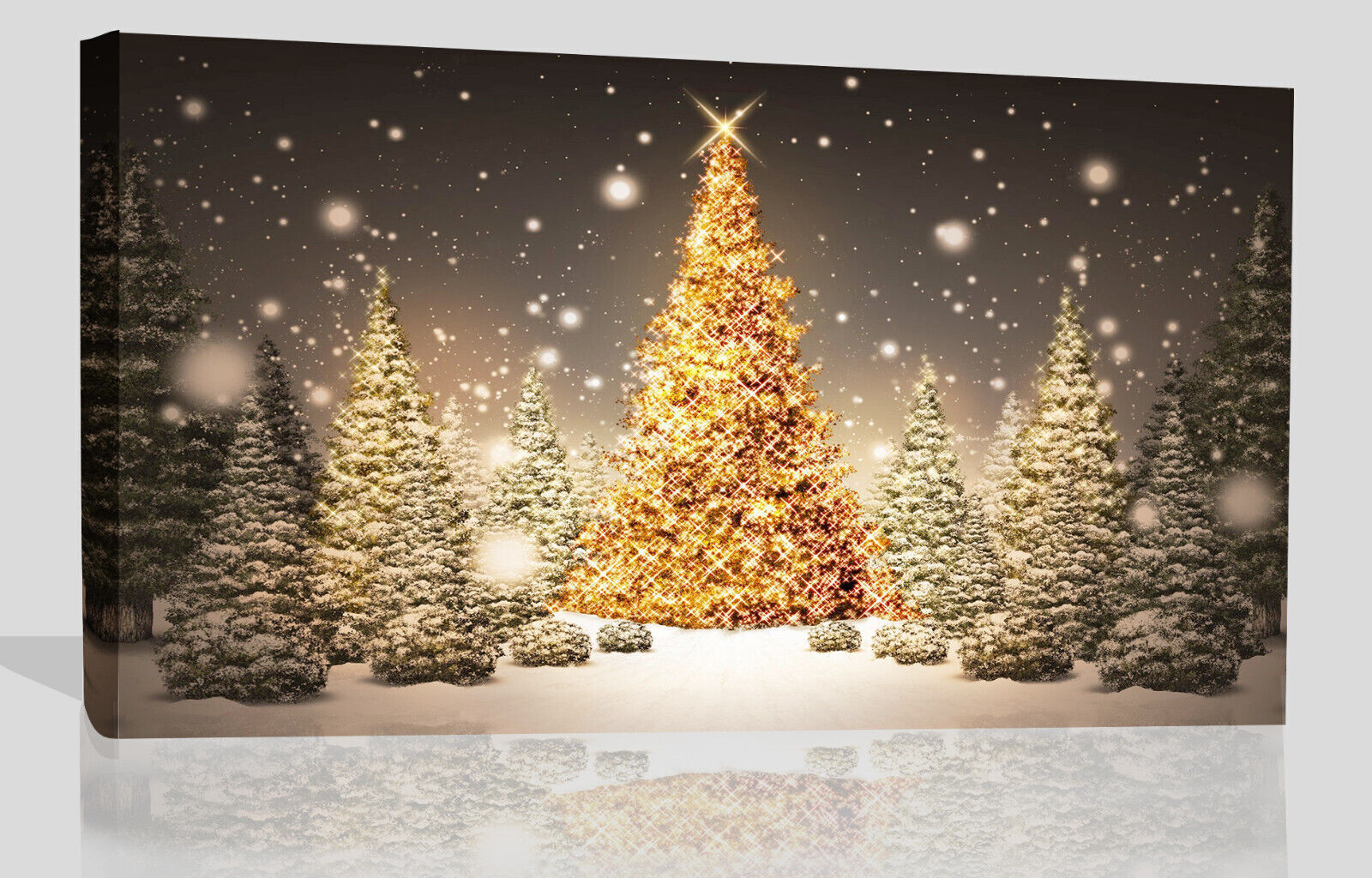Gold snowy Christmas Trees  Wall Art Canvas Picture Print
