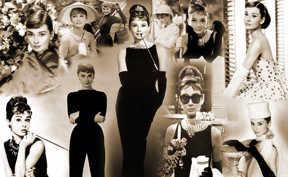 AUDREY HEPBURN PREMIUM COTTON CANVAS PICTURE COLLAGE WALL ART PRINT ALL COLOURS