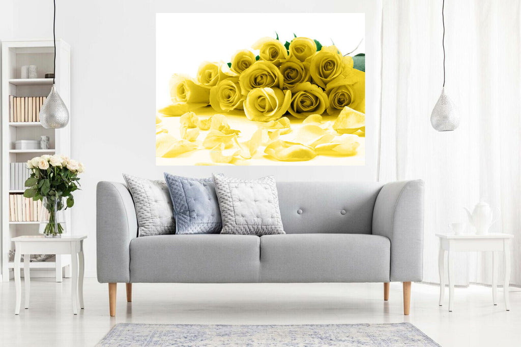 Yellow Roses Flower Canvas Wall Art Picture Print