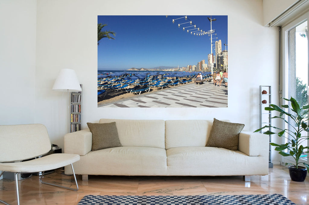Benidorm Beach Landscape in Day Canvas Wall Art Picture - A1, A2, A0 ALL SIZES